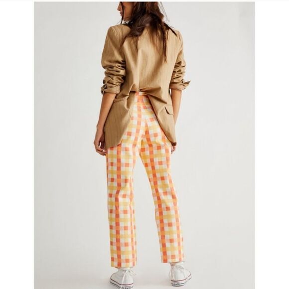 NWT Free People Women’s She's All That Plaid Crop High Waist Pants in Multi Comb - Picture 8 of 16
